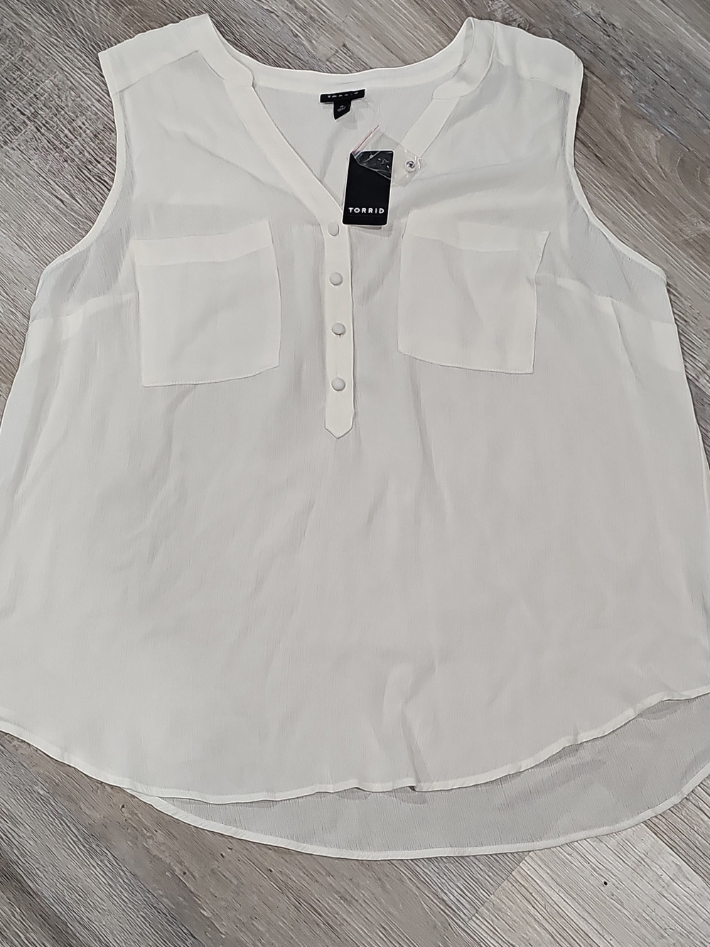 Torrid White Sleeveless V-Neck Button Front Blouse